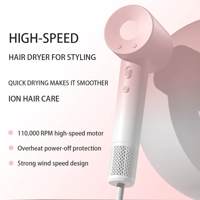 Elektrischer Hochgeschwindigkeits-Haartrockner, hohe Leistung, 1600 W, Negativ-Ionen-Haarpflege, schnell trocknend, geräuscharm, keine Haarverletzung Image