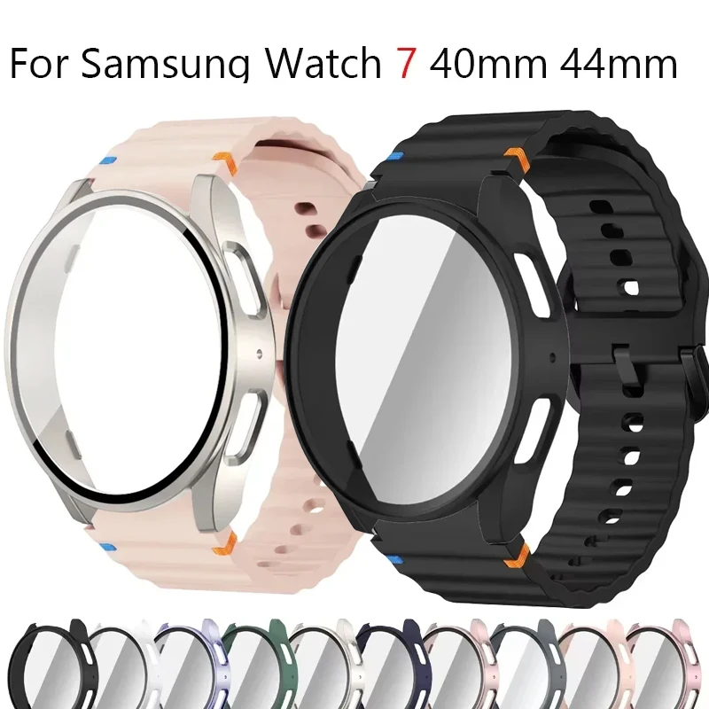 Silikonarmband + Hülle für Samsung Galaxy Watch 7 40 mm 44 mm Band + Displayschutzfolie aus gehärtetem Glas + PC-Hülle für Galaxy Watch 6 5 4 Armband Image