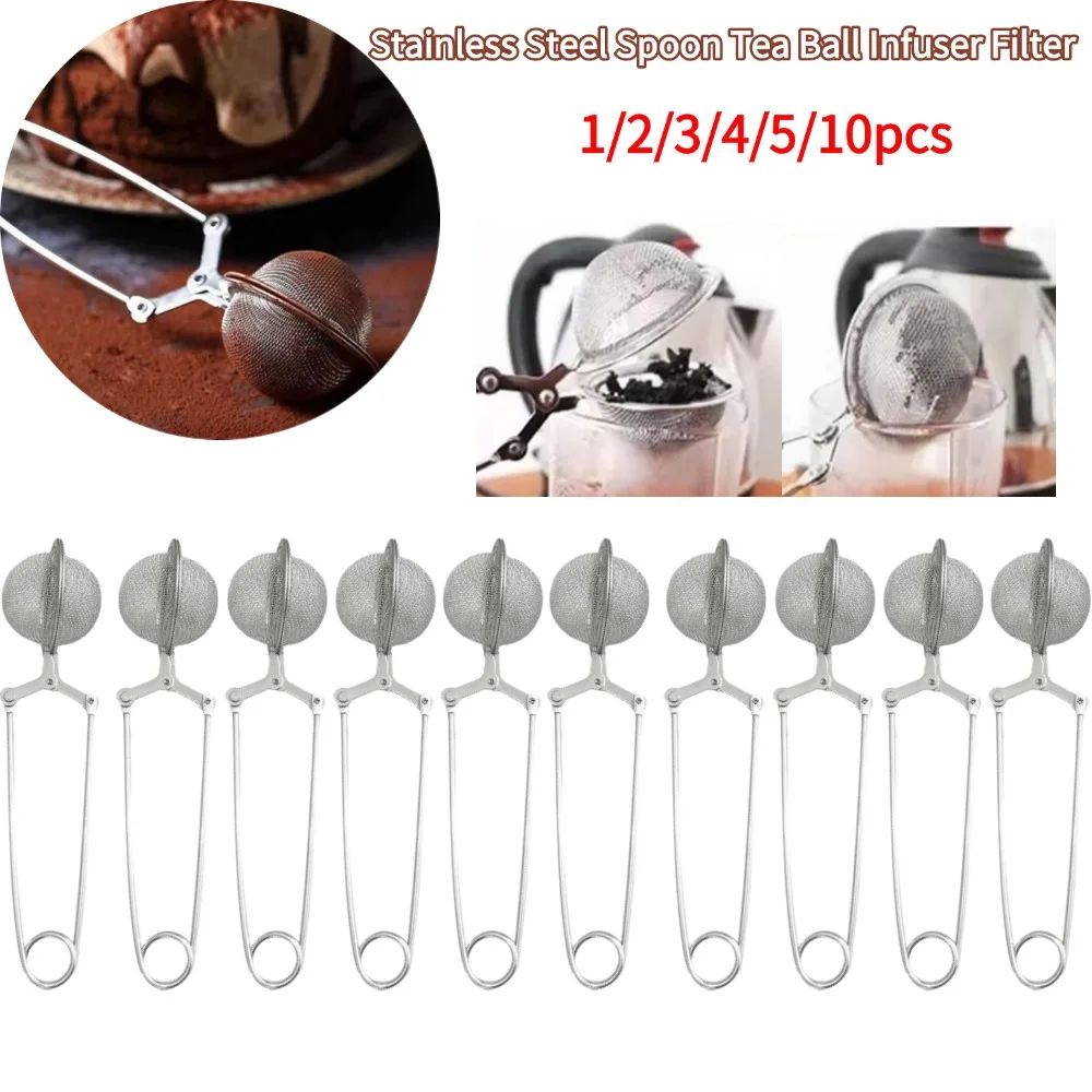 Edelstahl Löffel Tee Ball Infuser Filter Squeeze Blätter Kräuter Mesh Sieb Tee-ei In Mesh Tee Ball Filter Teegeschirr Image