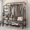 Double Rods Garment Rack 4 Hooks Wheels Clothing Rack for Hanging Clothes Multi-functional Bedroom