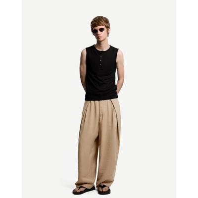 Bershka Super Baggy Trousers With Pleats Men 29 Sand