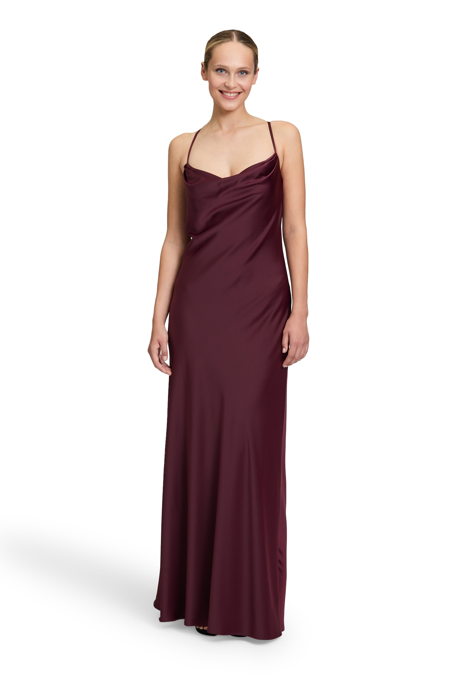 Abendkleid VERA MONT "Damen mit Wasserfallausschnitt", Damen, Gr. 36, Normalgrößen, rot (wild ruby), Obermaterial: 97% Polyester, 3% Elasthan; Futter: 100% Polyester, figurumspielend lang, Wasserfallausschnitt, Kleider Abendkleid