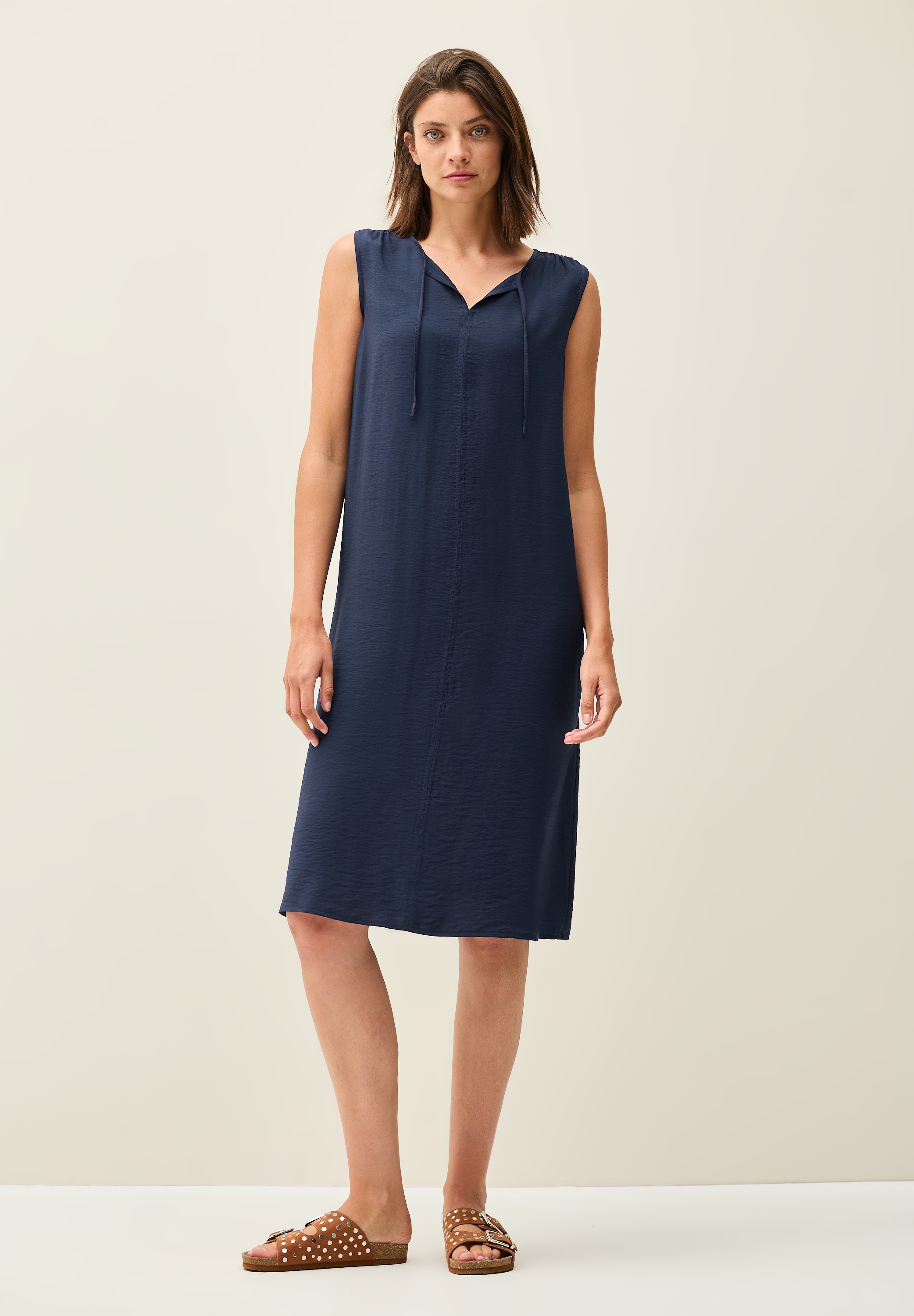 Midikleid CECIL, Damen, Gr. S (38), US-Größen, blau (urban navy blau), Stoff, 88% Viskose, 12% Nylon, unifarben, normal wadenlang, Rundhals, Bündchen, Kleider Midikleid, soft und trageangenehm