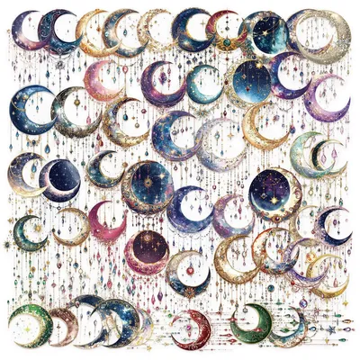 50 PCS Transparent PET Cartoon Dream Moon/Retro/Cartoon Magic Beauty Sticker Pack Waterproof planner for Decor Guitar Notebooks