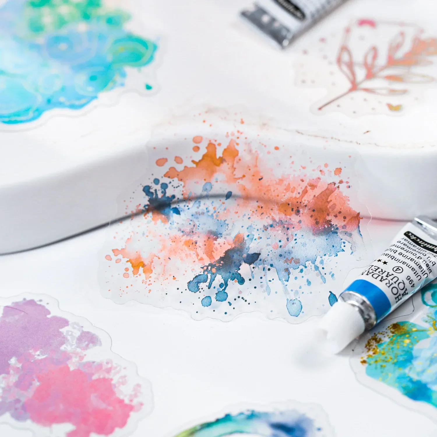 141 x 90 mm Luxus-PET-Aufkleber-Set aus Silberfolie, 6 vergoldete Aquarell-Designs, 15 Stück, für Premium-Tagebücher, Sammelalben Image