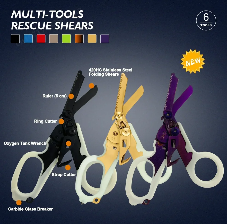 Multifunktionsschere Erste-Hilfe-Experte Taktische Klappschere Outdoor Survival Tool Kombinationsgerät Image