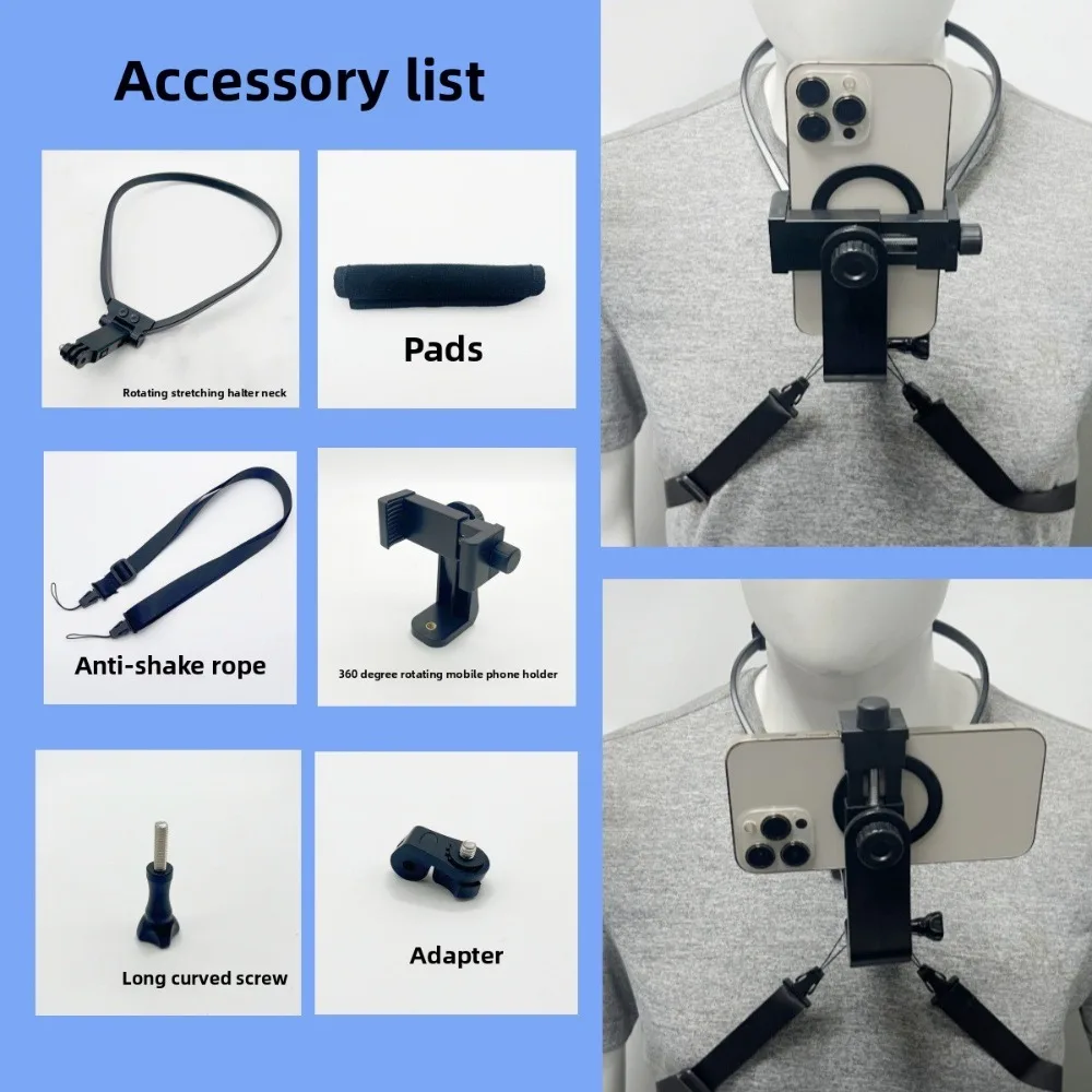 Telefon-Action-Kamera, 6-in-1-Halshalterung für GoPro Insta360 DJI OSMO Action, universelle Action-Kamera, Telefonzubehör Image