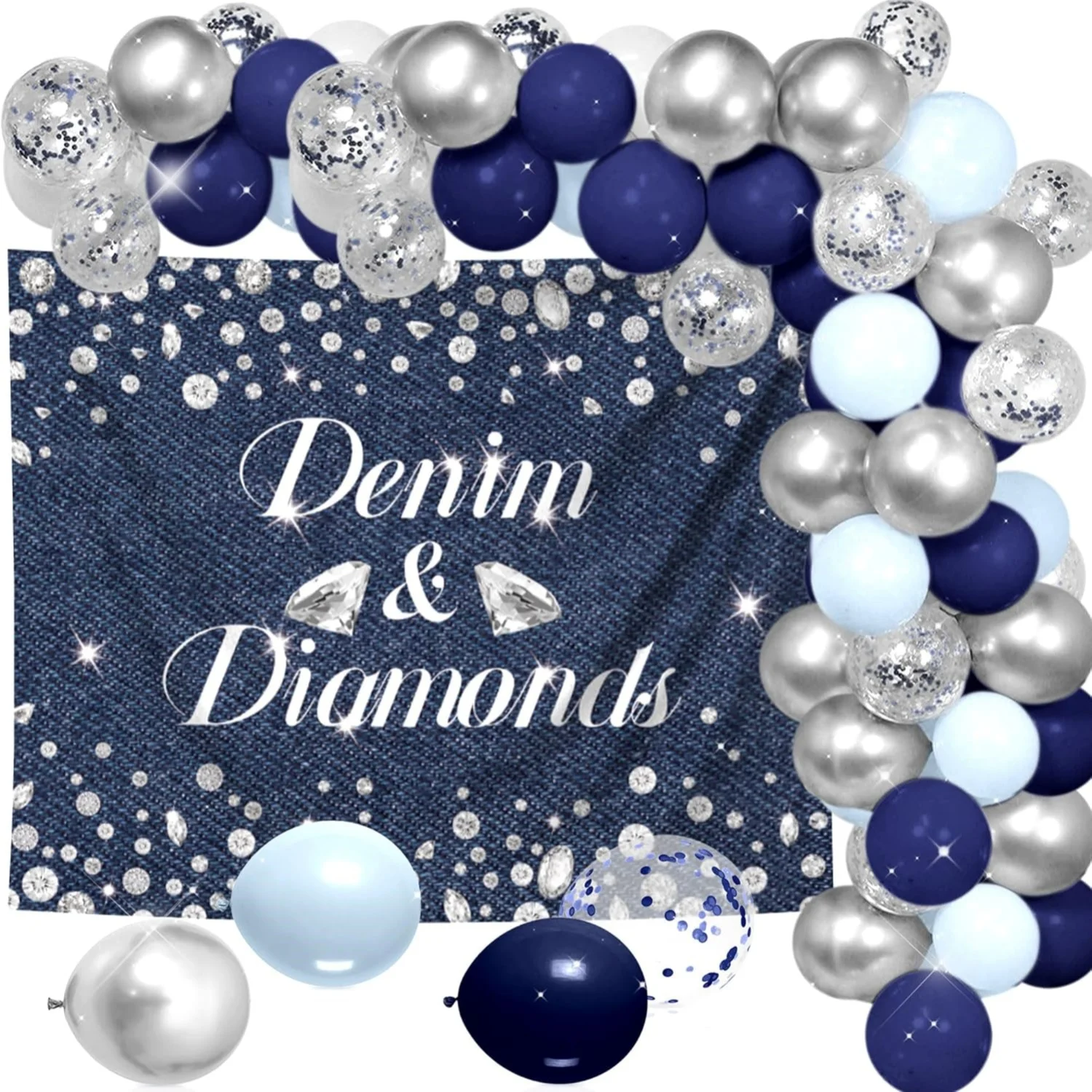 Denim and Diamonds Party Decorations Denim Diamonds Backdrop Balloons Bachelorette Bridal Wedding Engagement Party Supplies