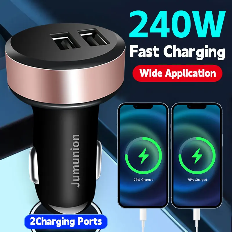 Schnellladung Autoladegerät Hochgeschwindigkeits-Fahrzeugladegerät 240 W für Samsung iPhone Xiaomi Pixel mit LED-Signalleuchte 2 USB-Anschlüsse Adapter Image