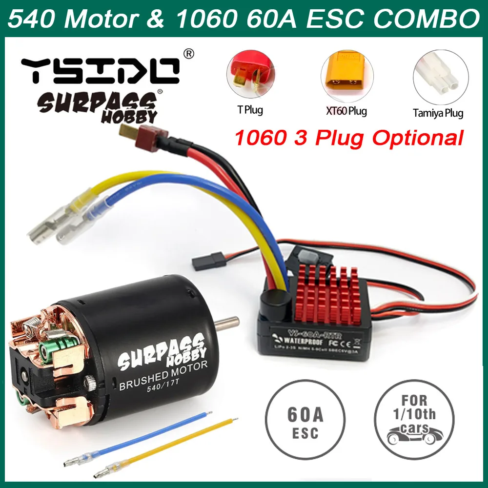 SURPASS HOBBY Combo 540 Bürstenmotor 13T 17T 21T 23T 27T 35T 45T 55T 80T mit 60A ESC für 1/10 RC Off-Road-Rennwagen-LKW