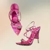 Rose rot Kristall Dekor Flip Flop Sandalen Knöchel Schnalle Riemen Frauen Schuhe dünne High Heels