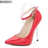 Große Damen-High-Heels, rote sexy spitze 13 cm High Heels, Hochzeitsschuhe, nacktes Schwarz, rote Gummisohle High Heels, Größe 46