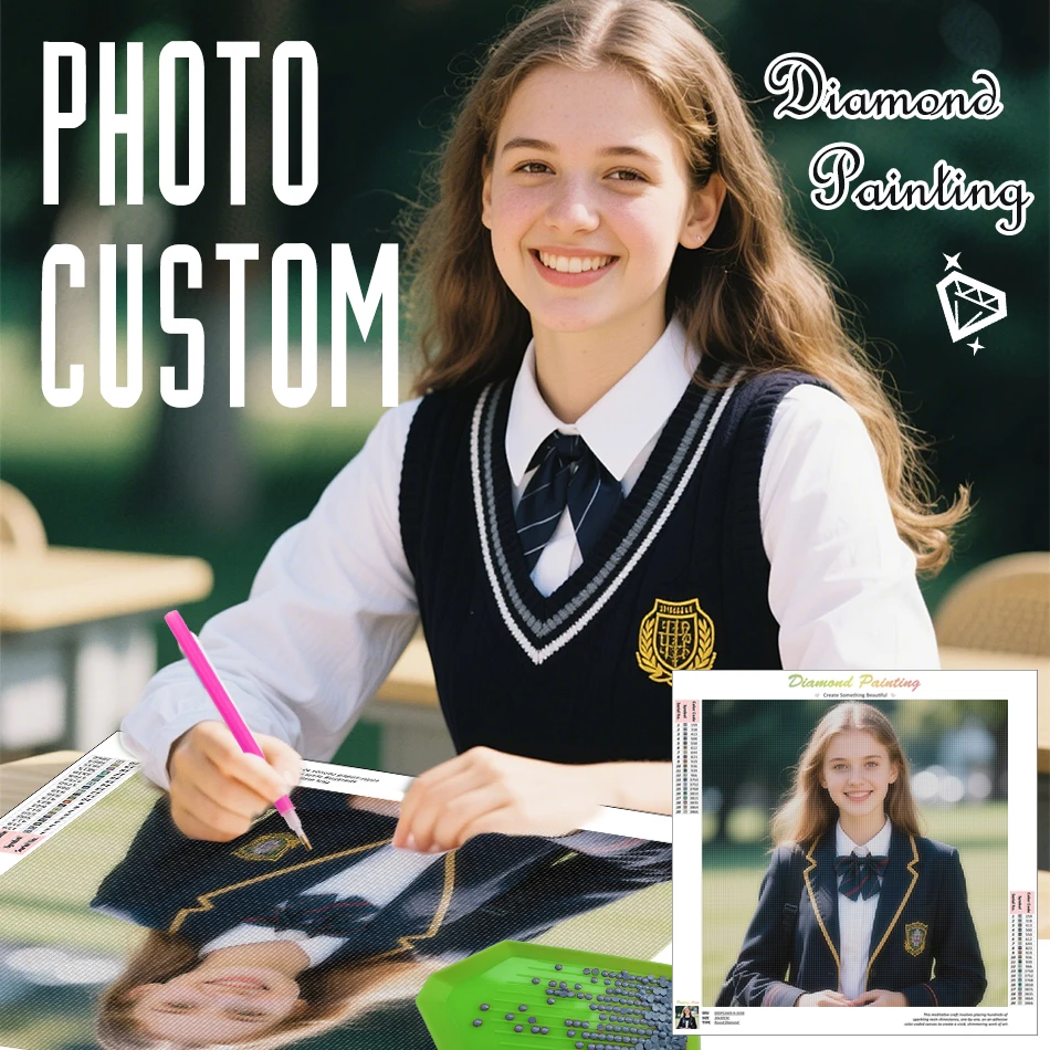 RUOPOTY Foto Benutzerdefinierte Diamantmalerei Strasssteine Diamantbilder zur Herstellung von Kristallgeschenken Schulsaison Stichnadel Kunsthandwerk Image