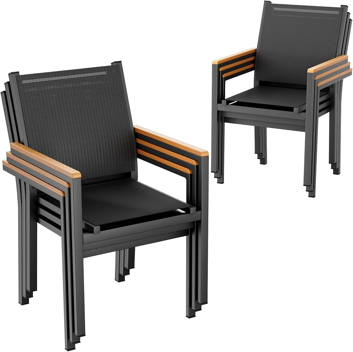 Gartenstuhl-Set mit 2/4/6 Stühlen, Stapelbare Esszimmerstühle aus Aluminium und Textilene, Balkonstühle für Terrasse, Balkon, Patio, Pool und Restaurants