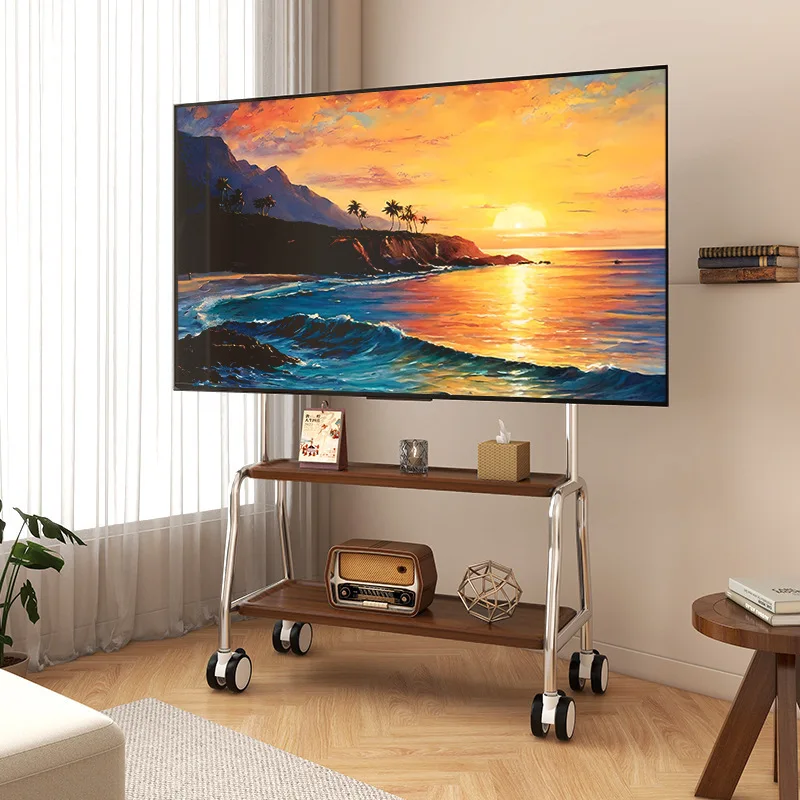 Mobiler TV-Ständer aus Edelstahl mit rollendem Boden für 32–75-Zoll-LCD-LED-Bildschirm-Fernseher, TV-Wagen, hält bis zu 110 Pfund max. VESA 600 x 400 mm Image