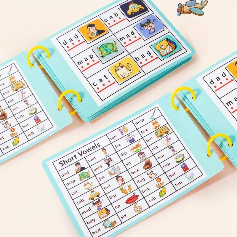 Frühe Lernende, CVC-Wortgebäude, beschäftigtes Buch, interaktives Alphabet, Puzzlespiel, Papierhandschrifthilfe für Kinder im Alter von 3–6 Jahren Image