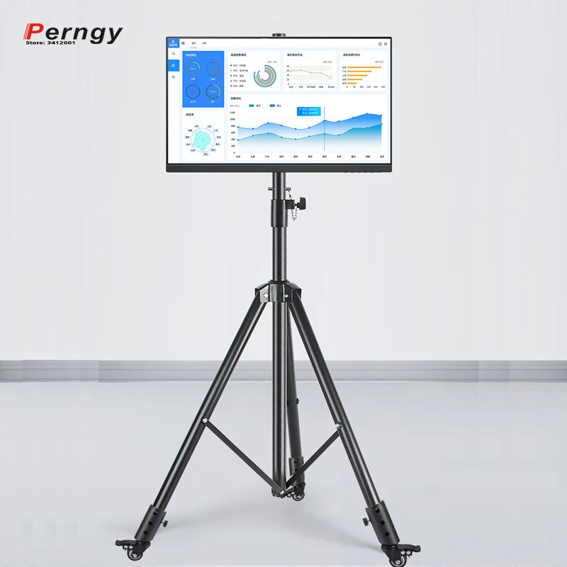 ST100-R 10"-27" TV-Stativ, Bodenständer, Trolley, Monitorhalter, höhenverstellbar, 180 cm, 150 cm, mit Rad, drehbar, neigbar, drehbar, Stahl Image