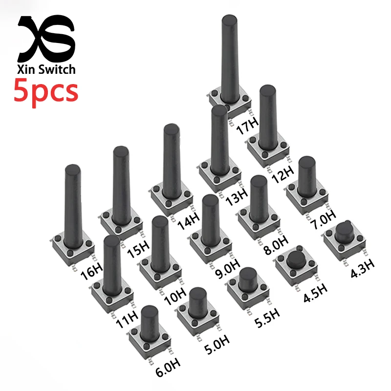 5 pz 6*6 SMD Micro Interruttori Pulsante 6x6x 4.3 /4.5/5/5.5/6/7/8/9/10/11/12/13/14/15/16/17mm 12 V 4-Pin Mini Tattile Push Auto-Reset