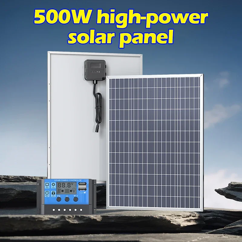 12V Fotovoltaico 500W 1000W Pannello Solare Power Bank Kit 100A Controller Piastra Solare per Casa/Campeggio/RV/Caricabatterie Veloce per Auto