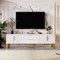 ​ ​ Meuble TV moderne blanc brillant avec accents dorés – Meuble multi-portes/à tiroirs avec