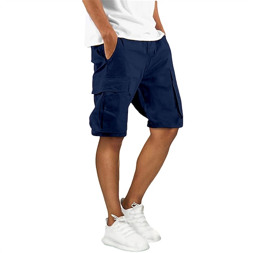 Herren Cargo-Shorts Shorts Sommershorts Kordelzug Elastischer Bund Mehrere Taschen Einfach Komfort tragbar Knielang Outdoor Sport Täglich Mode Lässig Schwarz Armeegrün Image