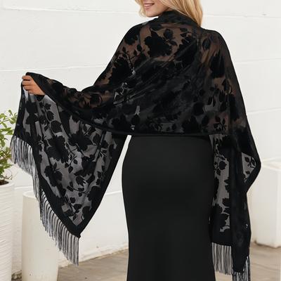 TEMU A Women's Maple Leaf Floral Jacquard Tassel Scarf, A Style Versatile For All , Designed To And For Women, Daily And As A Fashionable Shawl, Featuring A High-end Exquisite Design. Image