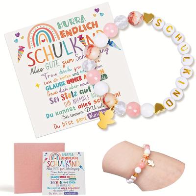 TEMU 3pcs School Party Gift Wristbands 2025 School Filling First Day Of School Gift Charm With Greeting Card Gift Box Image