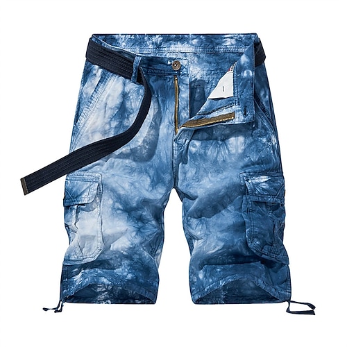 Herren Cargo-Shorts Shorts Sommershorts Bein Kordelzug Klappentasche Batik Komfort tragbar Knielang Outdoor Sport Täglich Mode Lässig Schwarz Königliches Blau Image