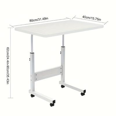 TEMU Adjustable Laptop Desk On Wheels (62-90cm Height) - 80x40cm Wooden Desktop + Metal Frame, Mobile Standing Desk For Reading/office/art - Space-saving & Ergonomic Home Image