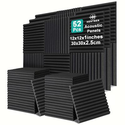 TEMU 52pcs High-density Acoustic Foam Panels - 12x12x1 Inches, Noise Reduction For Recording , Music Rooms, Offices, And Home Image