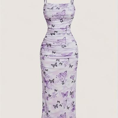 TEMU Women's Off-shoulder Print Bodycon Dress - With Floral Accents, Spring And Summer, Dress| Print|strapless Design Image