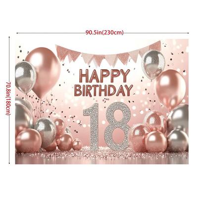 TEMU 1pc, Pink Glitter Balloon 18th Party Banner, Polyester, Universal Holiday Decor, , No Electricity Needed, Fit For Celebrations Image