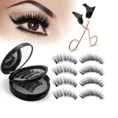 TEMU 8 Pairs Magnetic False Eyelashes Set - Reusable 3d False Eyelashes With , J&b , Length 10-12mm, No Glue Needed, Waterproof, Lightweight, Includes Applicator, Single Pair Image