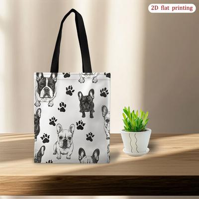 TEMU 1pc [2d Flat Printing] Cute Puppy Tote Bag - Perfect Shopping Bag Spacious Interior With Room For Essentials, For Everyday And Activities - Sturdy And Durable Shopping Companion For Daily Use Image