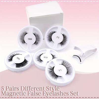 TEMU Magnetic False Eyelashes Set Of 5 Pairs Different Styles Lashes And 1pc Clip Reusable And No Glue Needed Image