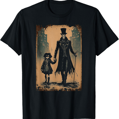 TEMU Men's Gothic Victorian Reaper Graphic Print Cotton T-shirt - Black Casual Short Sleeve Round Neck Tee For Casual Attire, Goth T Shirt Image