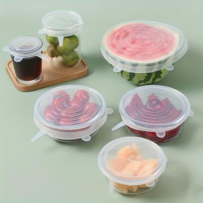 TEMU 6pcs Silicone Elastic Lids, Reusable Durable Food Storage Bowl Lids, Silicone Lid Cover, Dishwasher & Refrigerator Safe Storage, Kitchen Supplies Image