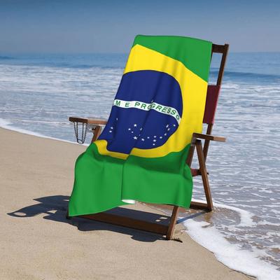 TEMU Classic Brazilian Flag Beach Towel - Quick Drying, Super Absorbent, Gift For Family And Partner, Suitable For Swimming, Camping And Travel - Modern Polyester Fiber, Machine Washable Image