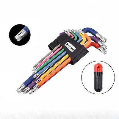 9-tlg. Regenbogen-Inbusschlüssel-Set, Sechskantschlüssel-Set mit farbigem kurzen und langen Schenkel, Kugel- und Torx-Ende, metrisch Image