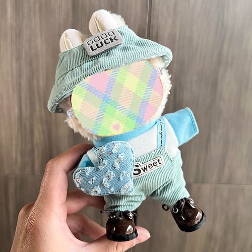 Kleidung für Labubu 17 cm, Kleidungsset für Labubu-Puppe, Hut, Kleidung, Rucksack für Labubu, stylische, bezaubernde Puppenkleidung, Accessoires (keine Puppe)