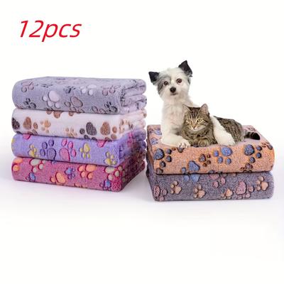 TEMU Pack Of 12 Warm Pet Cat Blankets For Autumn And Winter, Comfortable Thickened Fleece Kitten Paw Print Mattress Suitable For Small, Medium And Large Cats And Dogs Chihuahua Supplies Image