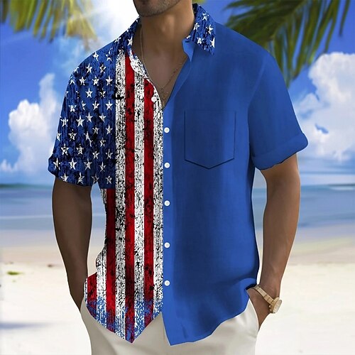 Amerikas 250. Jubiläum Unabhängigkeitstag Herren Amerikanische US-Flagge patriotisches Unabhängigkeitstag-Shirt Sommer-Shirt Button-Up Shirt Kurzarm Mode Lässig Urlaub Sommer Frühling Umklappen Image