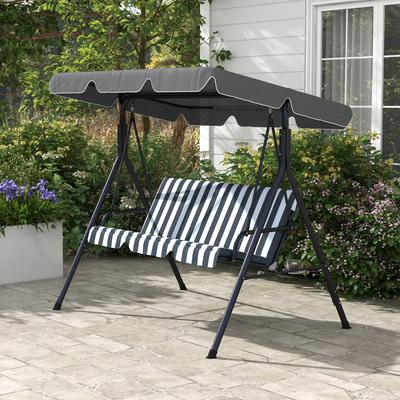 TEMU 3-seat Garden Swing With Seat Cushion, Adjustable Sunshade, Swing Bench For Garden And Terrace, 172 X 110 X 153 Cm, Grey + White, Load Capacity Up To 240 Kg Image