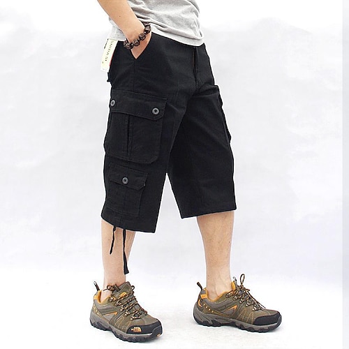 Herren Cargoshorts Wandershorts Militär Sommer Außen Ripstop Schnelltrocknend Multi Pocket Schweißableitend Caprihose Unterteile Unterhalb des Knies Amy Green Schwarz Baumwolle Klettern Camping Image