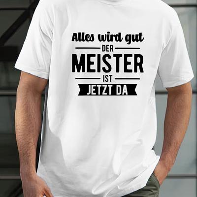 "TEMU Men's German Quote T-shirt - "aufdruck Nurse Meister" Print, 100% Polyester, Soft Ribbed Collar, Stretch, Casual Summer Style, Multiple Colors , Humorous T-shirt|round Neck Tee|polyester" Image
