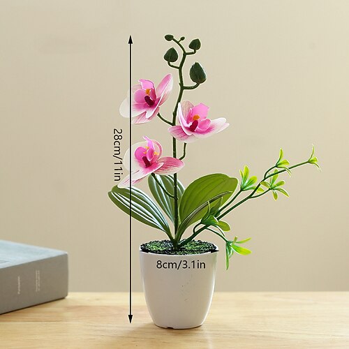 Künstliche Orchidee im Topf, künstliches Phalaenopsis-Blumenarrangement, realistische Seidenorchidee im Topf für die Tischdekoration im Homeoffice Image