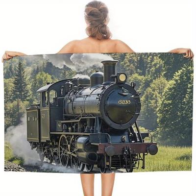 TEMU 1pc 27.5×55inch, Beach Towel, Bath Towel, Accessories Pool Towel, Lightweight Travel Towel, Swimmer Adult Gift, For Family, , Valentine's Day Gift Image