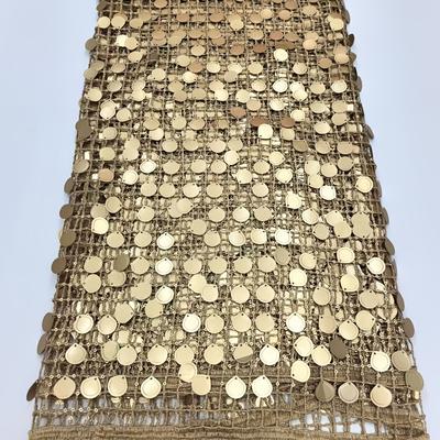 TEMU Glittering Sequin Mesh Fabric With Golden Circles & Hexagonal Patterns – Elegant Evening Gown & Dress Material, Polyester, Only, Striped Design, Formal Events Image