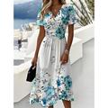 Frauen Elegante Midi Kleid A-Linien Kleid Wickelkleid V-Ausschnitt Kurzärmelig Ausgehen Floral Grafik Ärmellos Grau Pink Blau