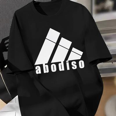 "TEMU Men's Trendy Purple Polyester T-shirt With "abodiso" Print - Casual Crew Neck, Short Sleeve, Stretch, Summer Travel Tee, Travel Tee| Print Shirt|lightweight Te" Image